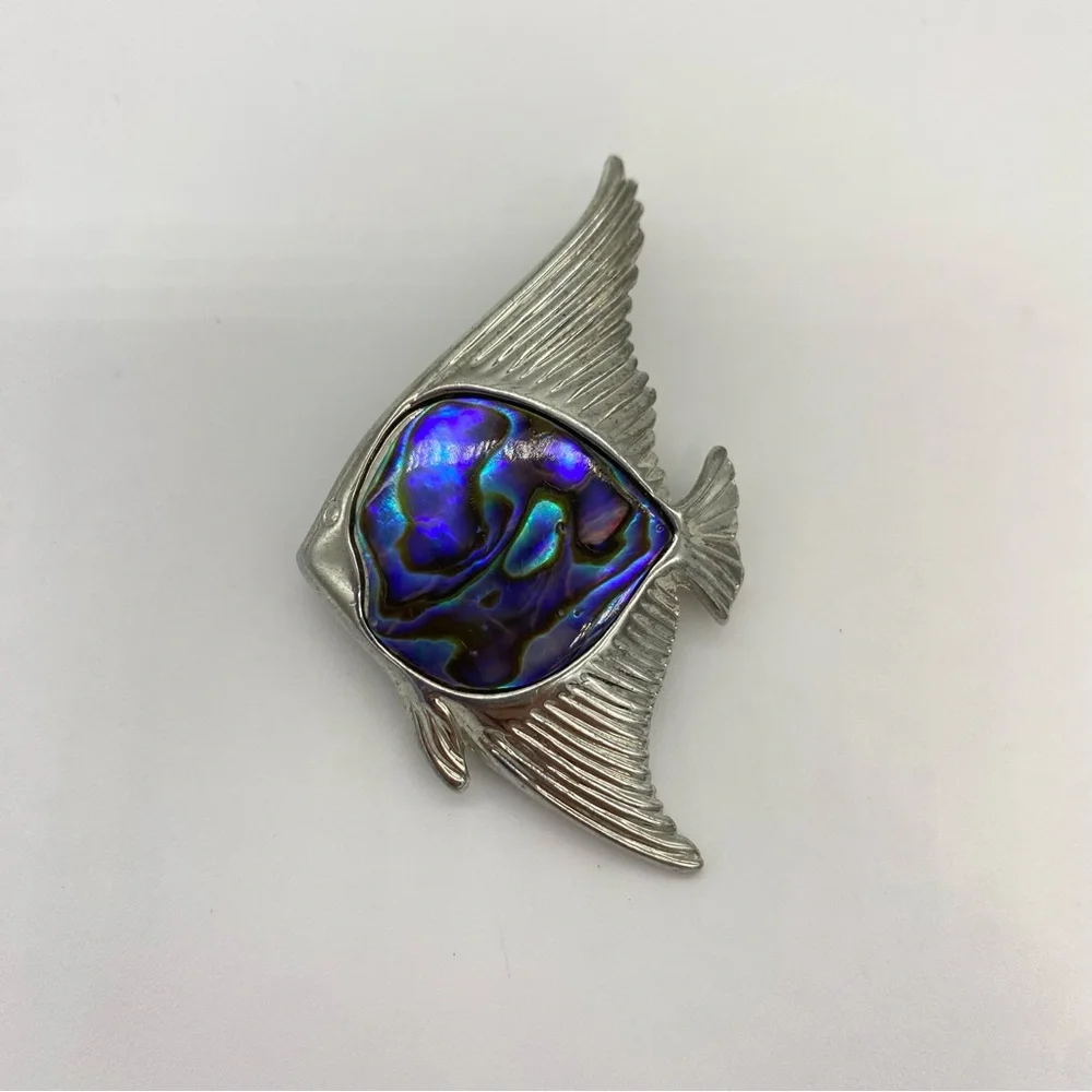 Abalone Shell & Silver Tone Fish Brooch - Picture 1 of 5